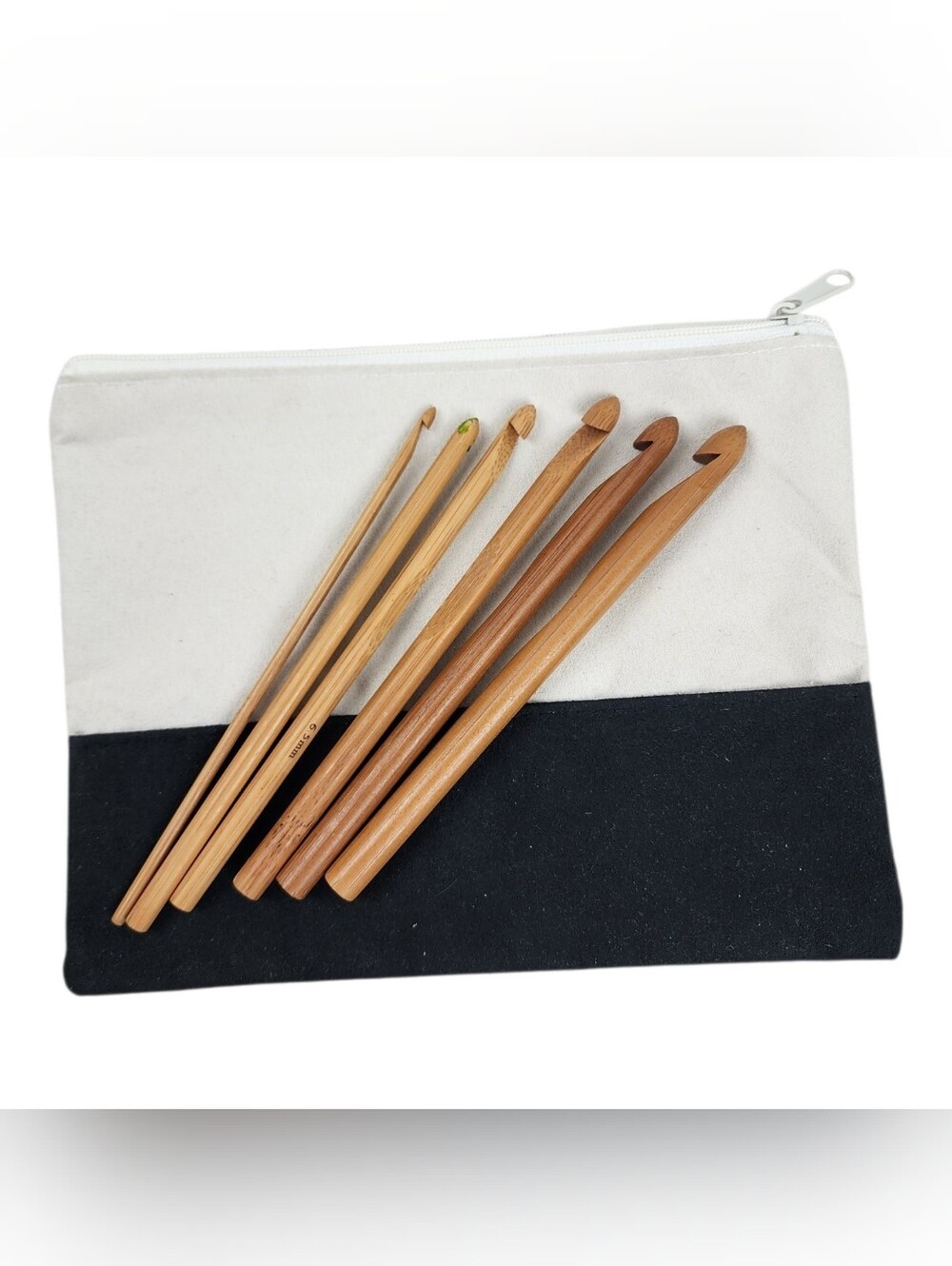 Set Of 6 Wooden Crochet Hook with Canvas Pouch - Natural Wood